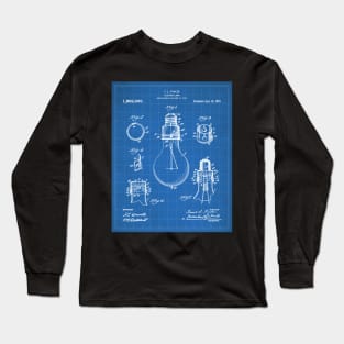 Electric Lamp Patent - Housewarming Home Hallway Art - Blueprint Long Sleeve T-Shirt